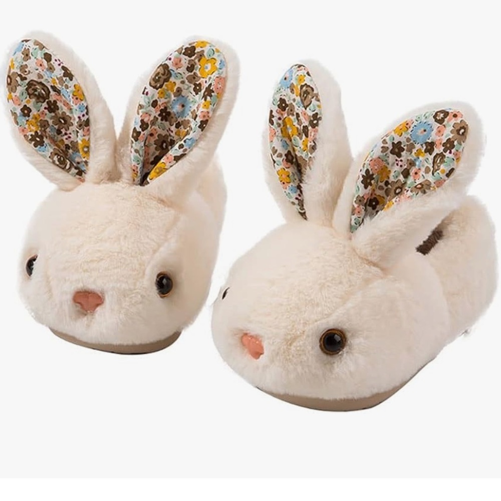Floral Bunny Plush Slippers